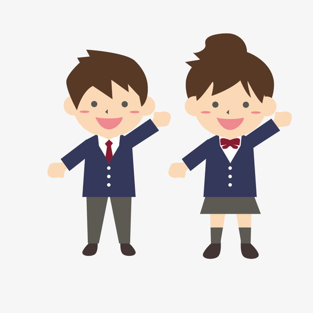 开学季卡通扁平化男女学生免抠