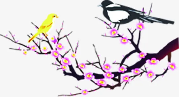 手绘梅花喜鹊素材免抠