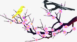 手绘梅花喜鹊素材免抠