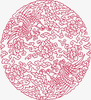 红色喜庆凤凰花卉花纹装饰图案免抠