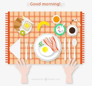 丰盛早餐桌俯视图矢量素材下载,免抠