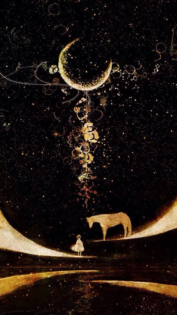 黑色星空黄色月亮免抠