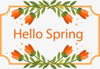 橙色你好春天花朵框架免抠