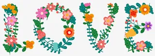 卡通LOVE花卉组合艺术字免抠