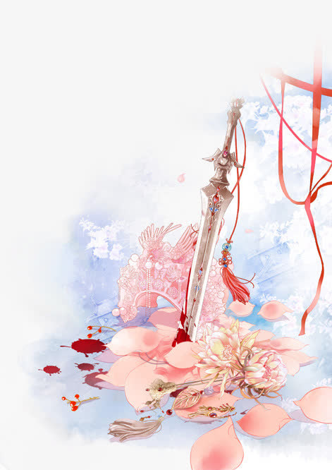 唯美古风水彩插画免抠