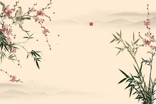 黄色中式梅花水墨装饰画壁纸背景素材高清