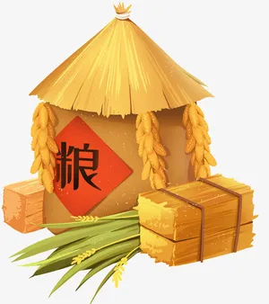 秋天节气写实丰收粮仓小麦免抠