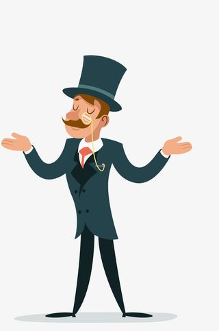 彩色手绘人像卡通绅士免抠