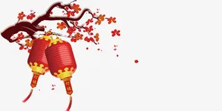 创意卡通梅花与灯笼素材免抠