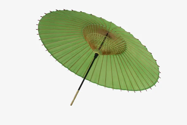 撑开的绿色油纸伞效果免抠