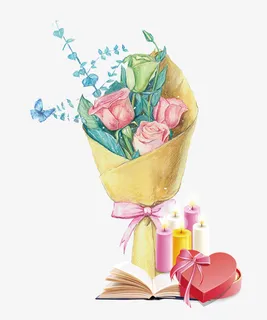 教师节的装饰花束与蜡烛免抠 教师节的装饰花束与蜡烛免抠