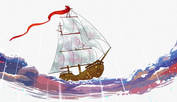 乘风破浪手绘装饰年会插画素材免抠
