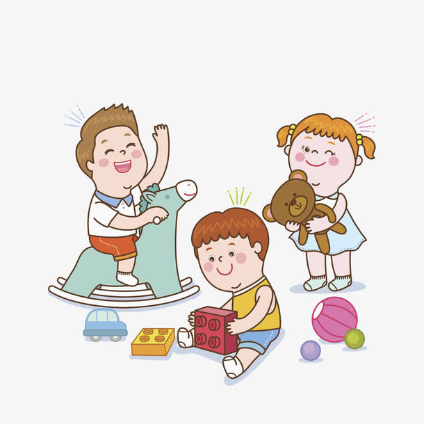 可爱风格宝宝玩乐高积木免抠