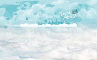 蓝色白色云层卡通城市手绘海报背景