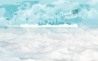 蓝色白色云层卡通城市手绘海报背景