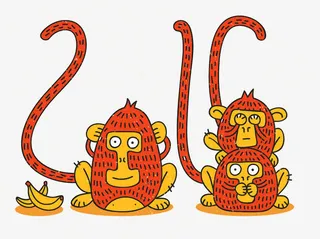 猴年属相矢量扁平化灯笼免抠