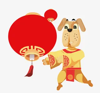 红色卡通灯笼和狗狗免抠
