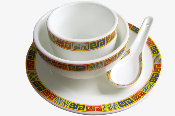 彩色花边陶瓷勺子餐具套装免抠