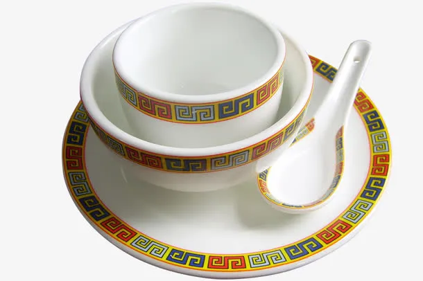 彩色花边陶瓷勺子餐具套装免抠