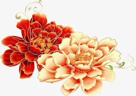 艳丽金红色牡丹花中秋免抠