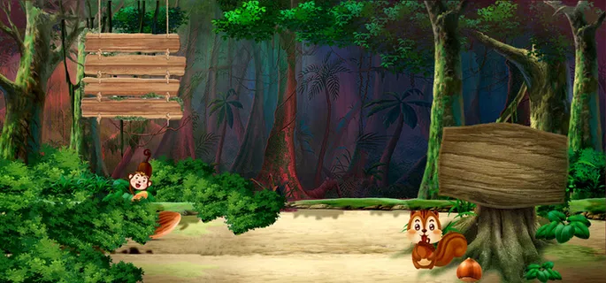 春游记卡通森林神秘绿色背景高清 春游记卡通森林神秘绿色背景高清