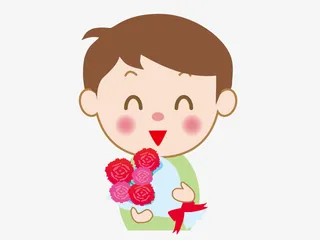 卡通母亲节捧花小男孩免抠