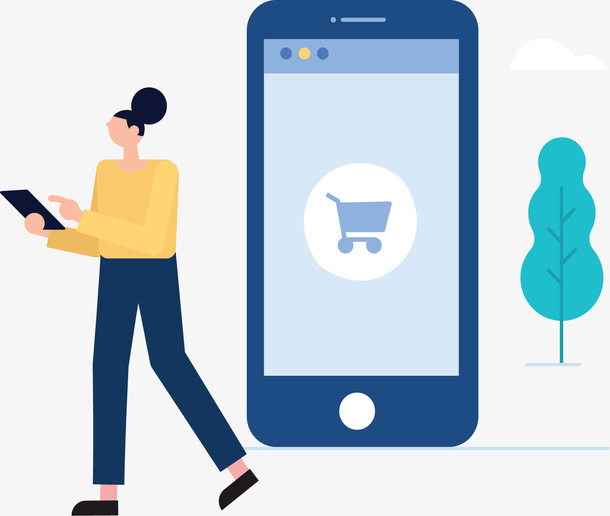 拿着手机网络购物免抠手绘/卡通卡通元素