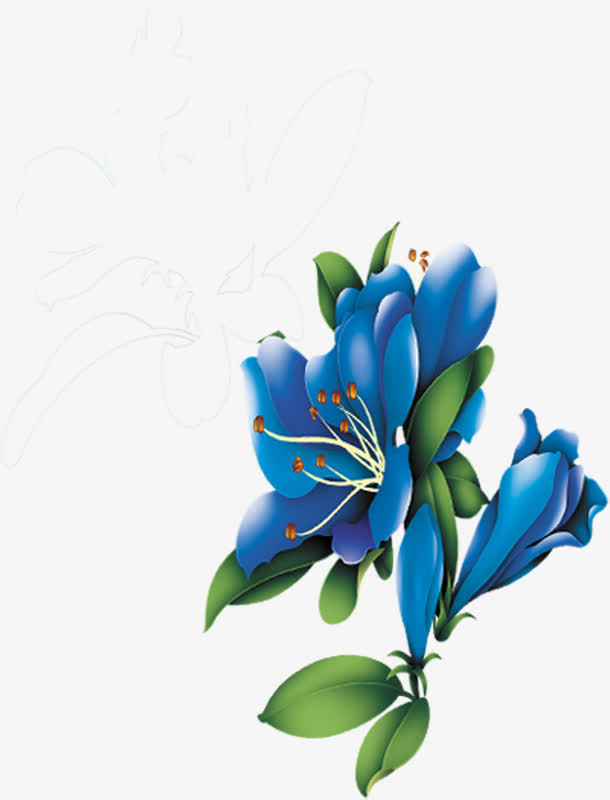 手绘蓝色渐变花朵海报免抠