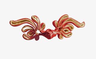 红黄色凤尾形盘扣免抠