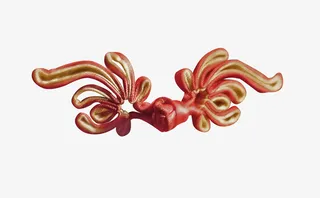 红黄色凤尾形盘扣免抠