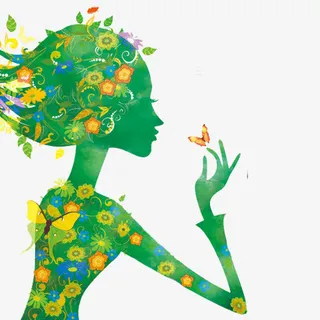 绿色春意人形创意图案免抠