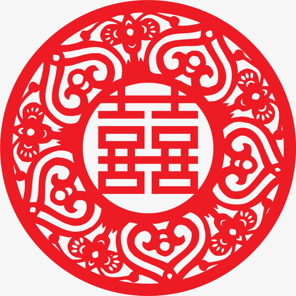 红色中国风双喜剪纸免抠
