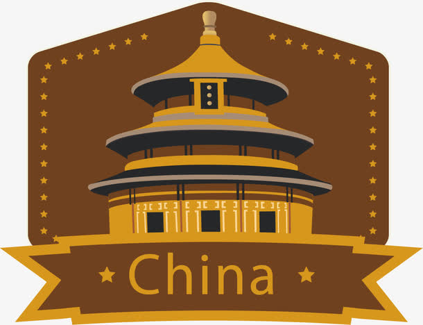 矢量中国天坛标签免抠