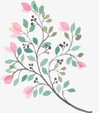 手绘粉色树枝免抠