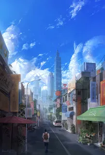 蓝天白云卡通城市免抠 蓝天白云卡通城市免抠
