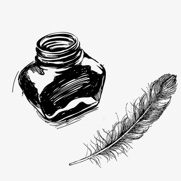 墨水羽毛素描免抠
