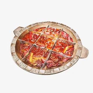 翻滚的九宫格手绘火锅免抠