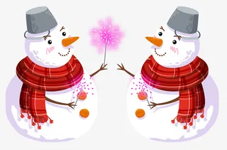 两个手绘小雪人免抠