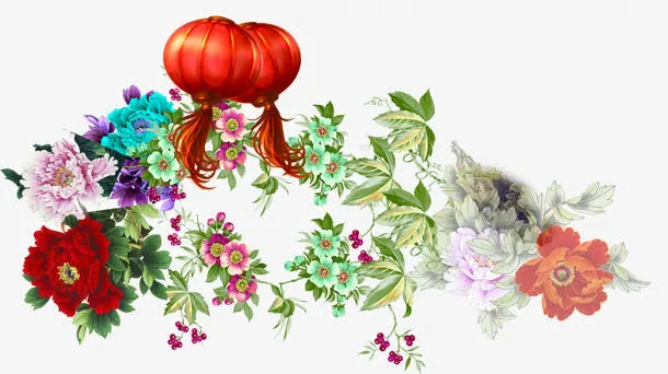 新年灯笼花朵装扮免抠