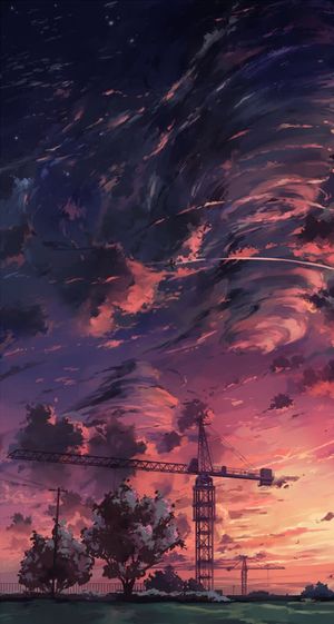 红色天空下的吊车海报背景动漫免抠