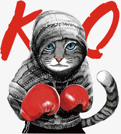 戴拳击手套的猫咪手绘图免抠
