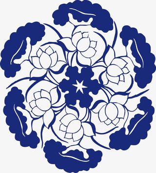 蓝色中国风花纹图案免抠