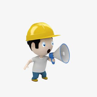 立体拿着喇叭呐喊安全的工地小人免抠