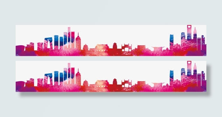 彩色城市剪影免抠