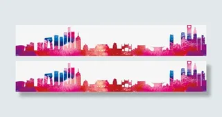 彩色城市剪影免抠