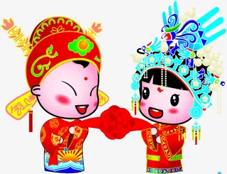 手绘卡通结婚娃娃免抠