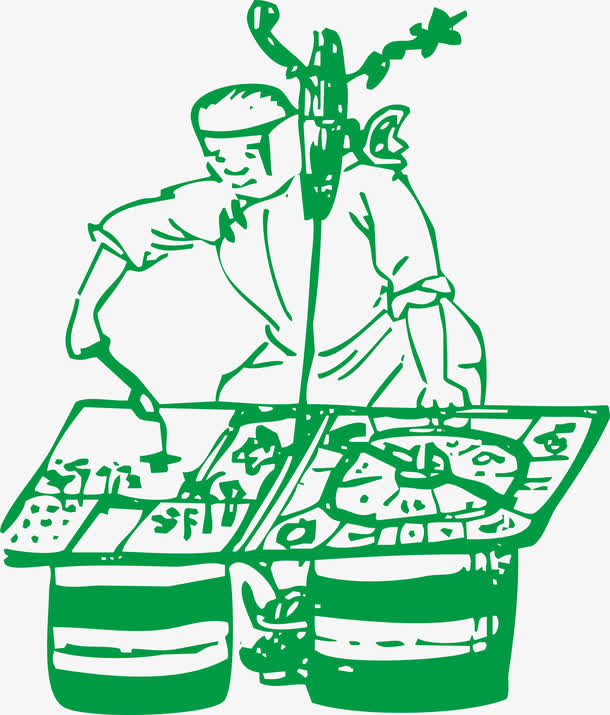 绿色剪纸人物免抠