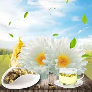 简约菊花茶饮料PSD分层主图背景素材高清