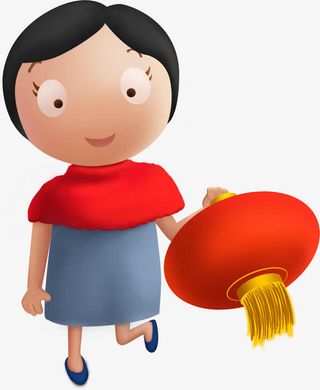 手绘卡通灯笼女生免抠