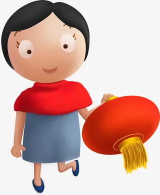 手绘卡通灯笼女生免抠